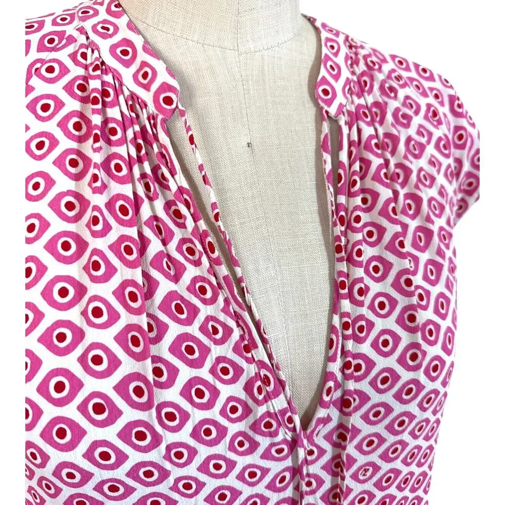 Zadig & Voltaire Rito Eyes Dress Pink White Cap Sleeve Floral Ruffle Size Large